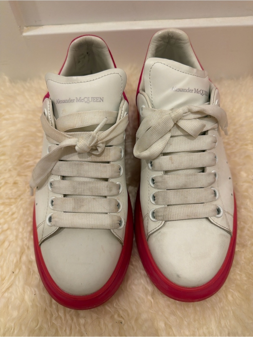 Alexander McQUEEN Oversized Leather Sneakers with Pink Sole (size 38.5/us 8)